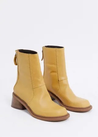 Ботинки из премиум-кожи песочного цвета ASOS DESIGN-Бежевый