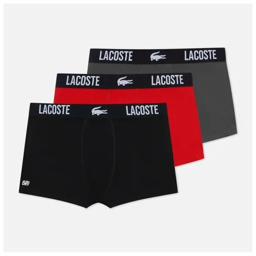 Комплект трусов боксеры LACOSTE, средняя посадка, размер L, черный, 3 шт.