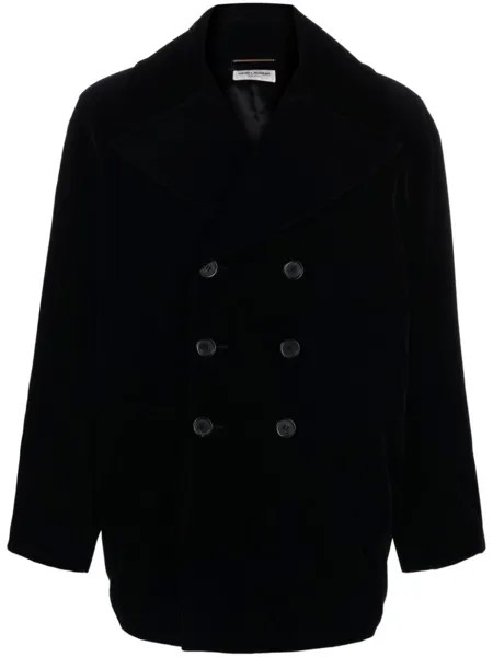 Saint Laurent бушлат с вышитым логотипом YSL, черный