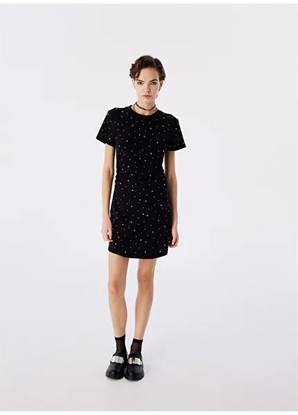 Черное короткое женское платье с круглым вырезом TS1240002242001 Twist, черный