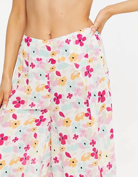 Кремовые пляжные брюки комбинезона Vero Moda с цветочным принтом