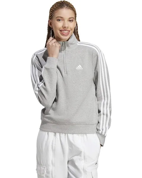 Толстовка adidas Essentials 3-Stripes French Terry 1/4 Zip, цвет Medium Grey Heather/White