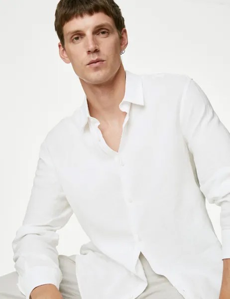 Рубашка из чистого льна Marks & Spencer, белый