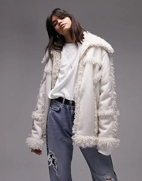 Белое пальто средней длины из искусственной кожи Topshop в стиле 70-х