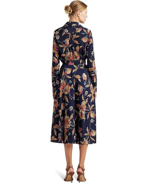 Платье LAUREN Ralph Lauren Floral Surplice Crepe Midi Dress, цвет Navy/Tan/Multi