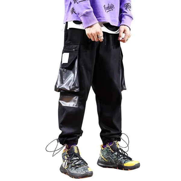 Брюки-карго мужские хлопковые, Модные шаровары в стиле хип-хоп, молодежные джоггеры с большими боковыми карманами, уличные штаны