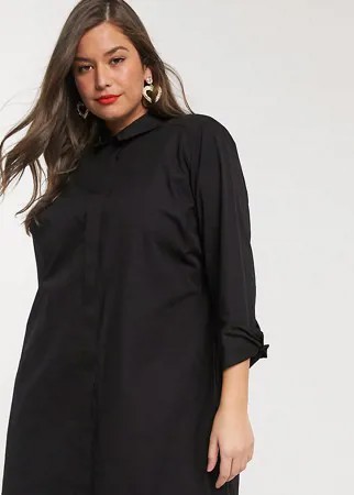 Черное хлопковое платье-рубашка мини ASOS DESIGN Curve-Черный