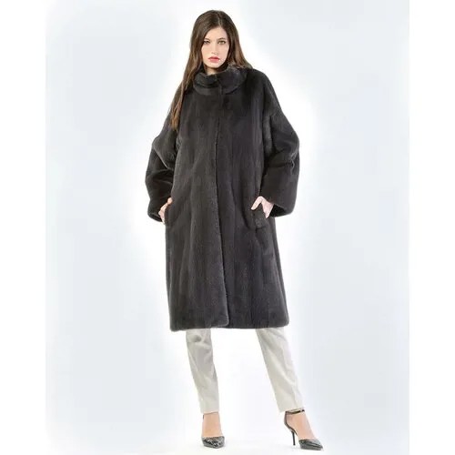 Пальто Skinnwille, норка, силуэт прямой, карманы, размер 40, серый