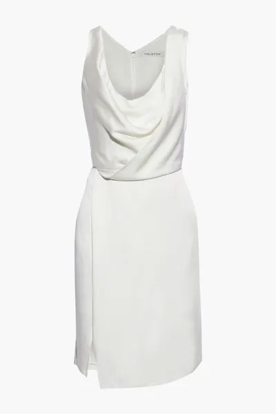 Атласное платье мини с вырезом и драпировкой Halston, цвет Off-white