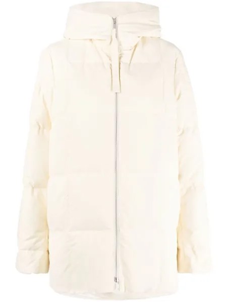Jil Sander пуховик на молнии с капюшоном, нейтральный цвет