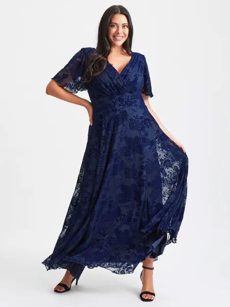 Бархатное платье макси Isabelle из флока Scarlett & Jo, темно-синий