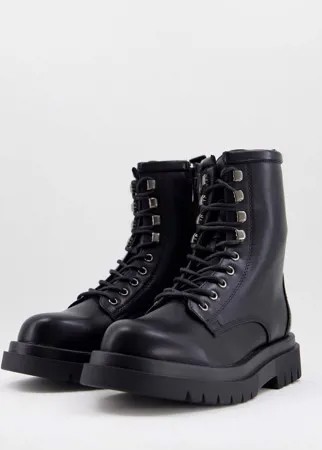 Черные байкерские ботинки из искусственной кожи на массивной подошве Truffle Collection-Черный цвет