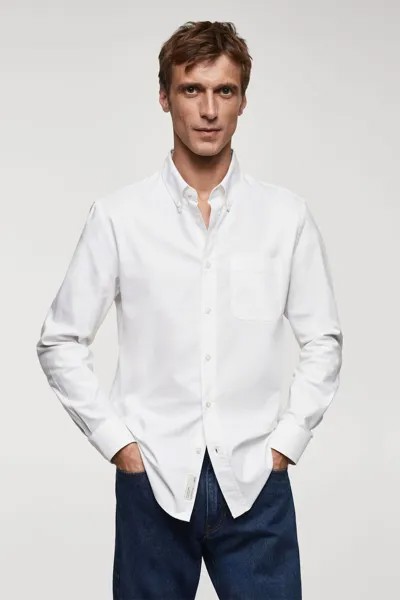 Хлопковая оксфордская рубашка с карманом Mango, белый