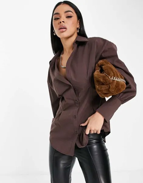 Рубашка шоколадно-коричневого цвета с корсетной отделкой на талии ASOS DESIGN-Коричневый цвет