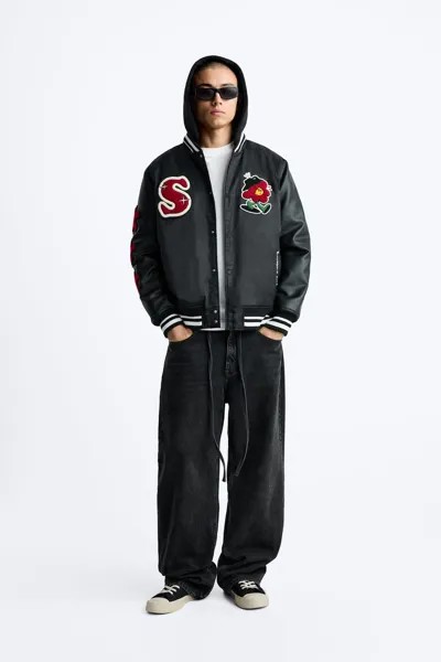 Бомбер с нашивками ZARA, черный