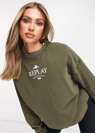 Темно-зеленый свитшот с логотипом спереди Replay-Зеленый цвет