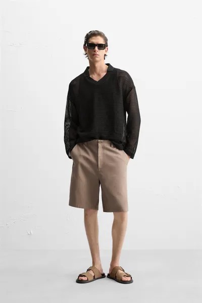 Рубашка поло с сеточной текстурой ZARA, черный