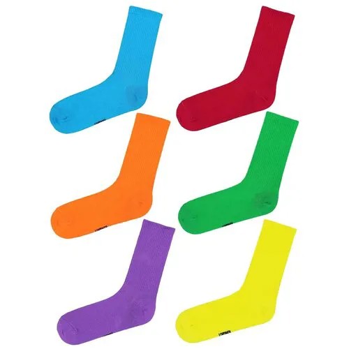 Набор носков 6 пар 36-41 цветные яркие спортивные подарок детские женские мужские модные принт смешные веселые хлопок гетры высокие теплые для бега