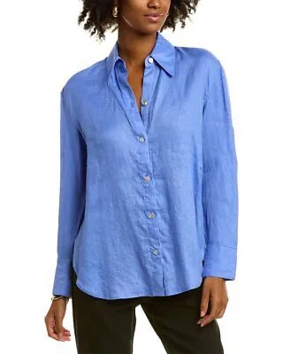 Женская льняная рубашка на пуговицах Vince, синяя, размер S