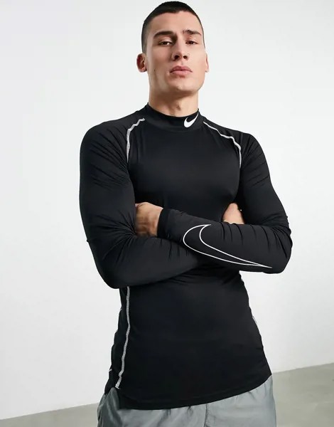Черный облегающий лонгслив с высоким воротом Nike Pro Training Dri-FIT-Черный цвет