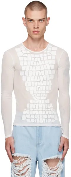 Белая футболка с длинным рукавом Dion Lee под крокодила