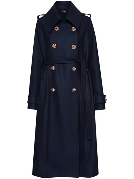 Плащ из смесовой вирджинской шерсти с заостренными лацканами Oscar de la Renta, синий