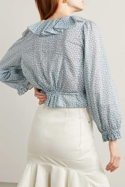 DÔEN + NET SUSTAIN блузка Leanna с цветочным принтом и защипами из органического хлопка и вуали, светло-синий