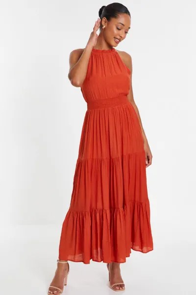 Оранжевое платье макси с бретелью через шею QUIZ Clothing