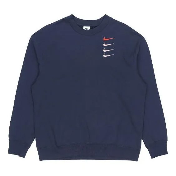 Толстовка Men's Nike French Terry Swoosh 4 Embroidered Round Neck Sports Pullover Autumn Navy Blue, синий