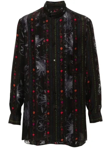 Yohji Yamamoto шелковая рубашка с принтом, черный