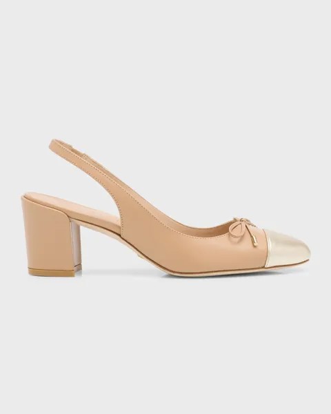 Элегантные туфли из смешанной кожи с ремешком на пятке и бантом Stuart Weitzman, цвет Adobe Light Gold