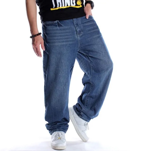 Синие мешковатые джинсы для мужчин, широкие свободные уличные брюки в стиле хип-хоп, джинсовые брюки для скейтборда, мужские брюки, модель ...