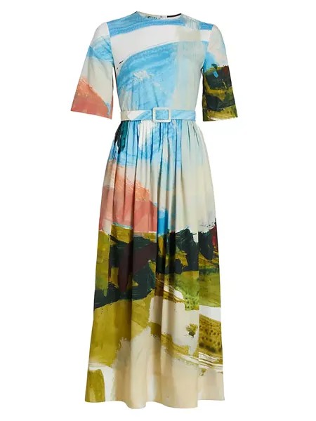 Платье миди с абстрактным пейзажным принтом Oscar De La Renta, многоцветный