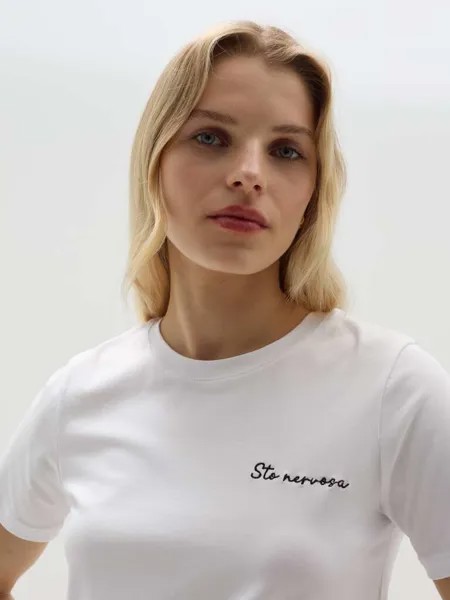Футболка из хлопка стрейч с вышивкой Ovs, цвет optical white