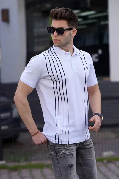 Мужская белая футболка с воротником-поло 5822 MADMEXT
