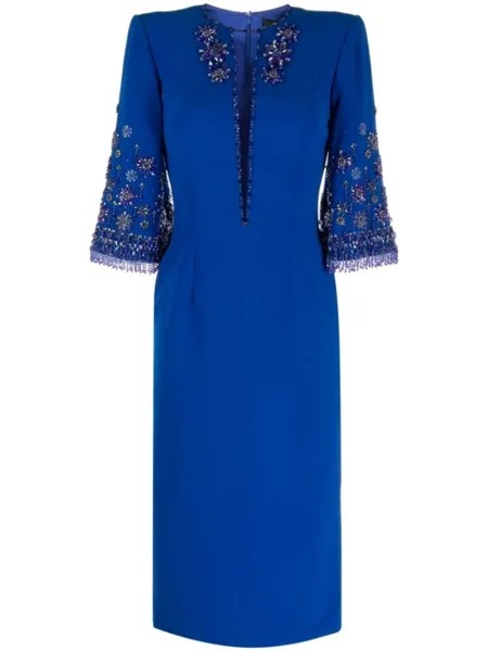 Jenny Packham декорированное платье миди Sandrine, синий