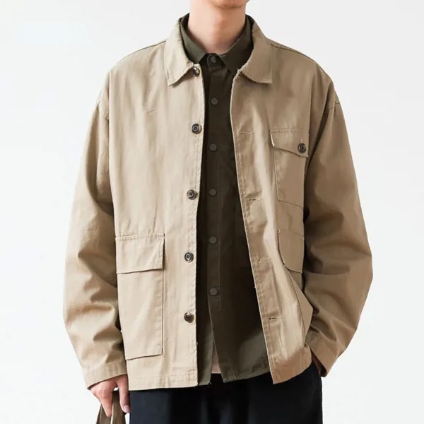 Куртка мужская хлопковая с множеством карманов, японский Повседневный пиджак с длинными рукавами в стиле Харадзюку, модная верхняя одежда ...
