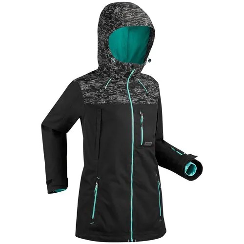 Куртка для катания на сноуборде и лыжах женская SNB JKT 500, размер: S, цвет: Черный/Бирюзово-Зеленый DREAMSCAPE Х Декатлон