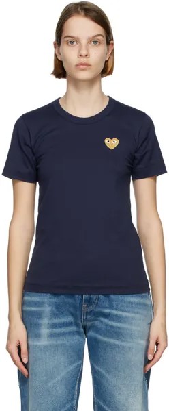 Темно-синяя футболка с золотой нашивкой в ​​виде сердца Comme des Garçons Play
