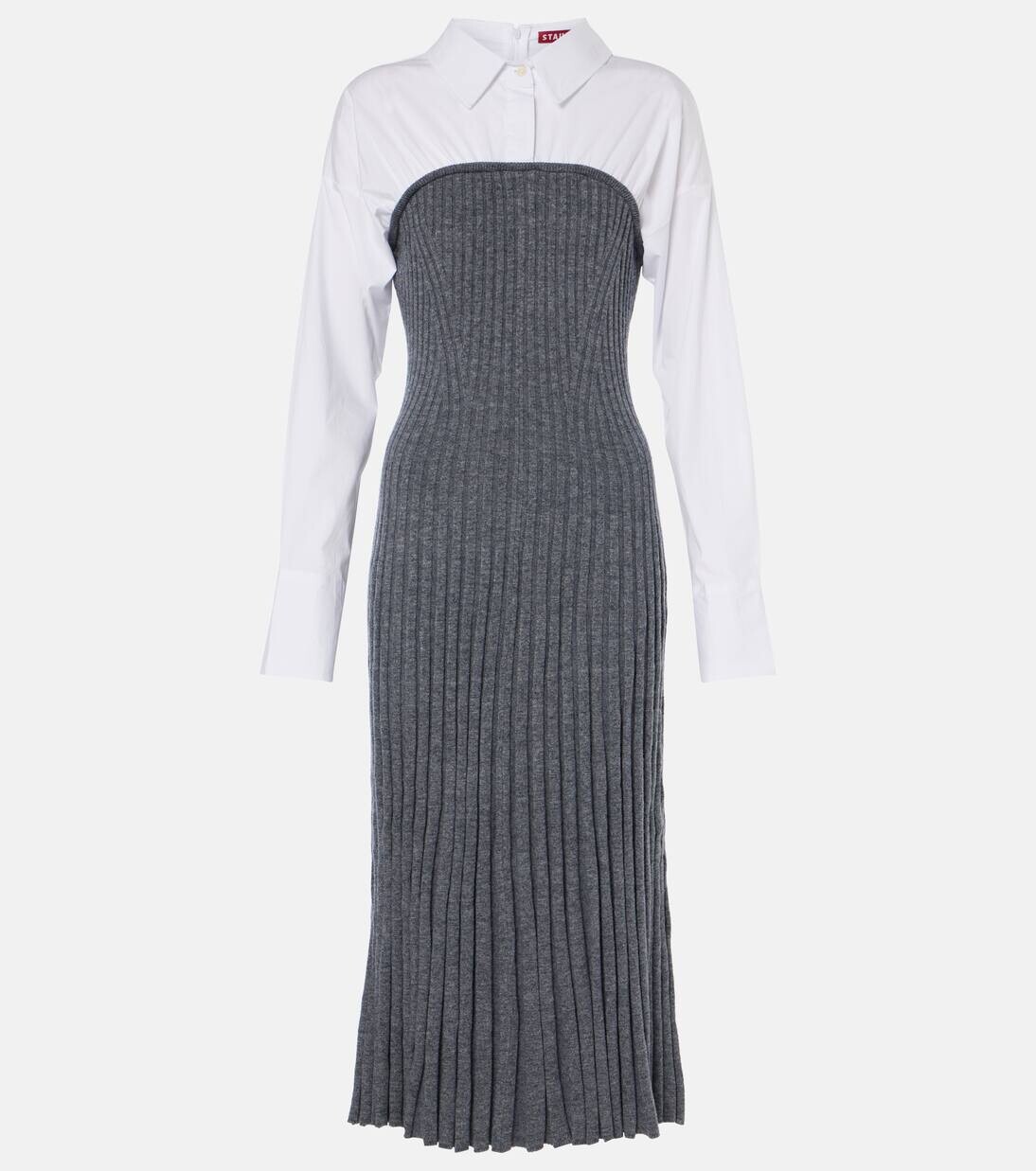 Длинное платье O'Keefe из смеси хлопка и шерсти Staud, цвет charcoal/white