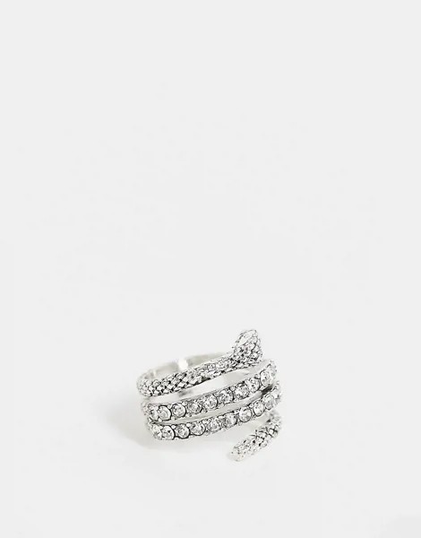 Серебристое кольцо со змеей с отделкой кристаллами Topshop-Серебристый