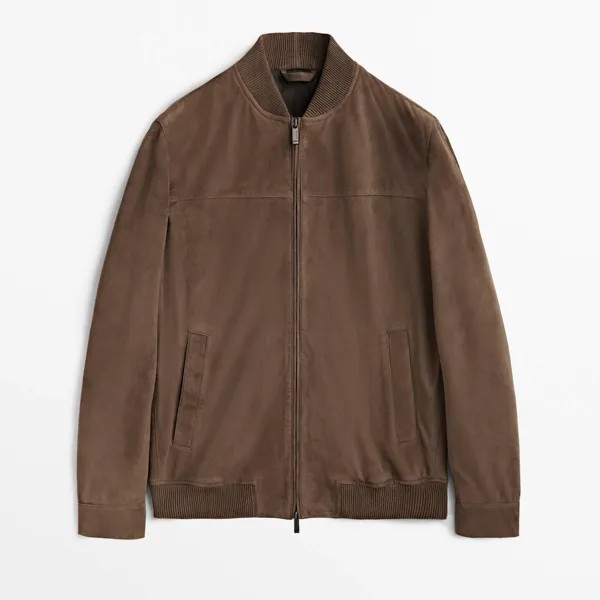 Куртка-бомбер Massimo Dutti Suede Leather, серый