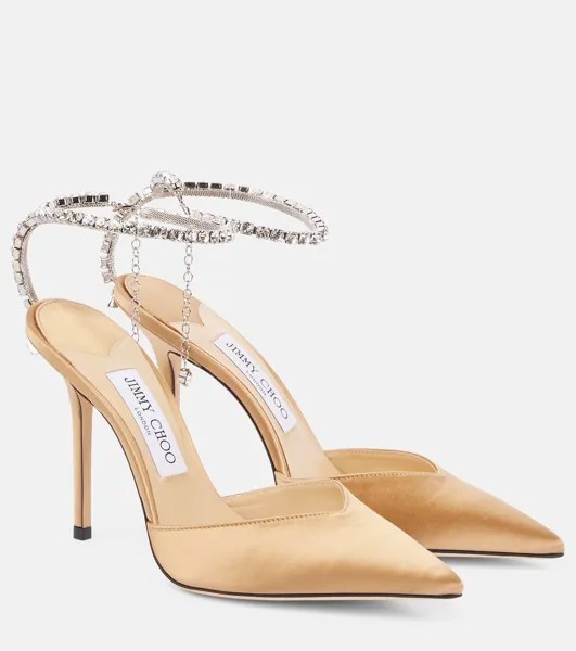 Атласные туфли Saeda 100 с декором Jimmy Choo, бежевый