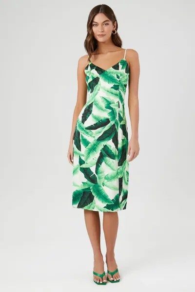 Платье миди с тропическими листьями и отворотом на спине Forever 21, зеленый