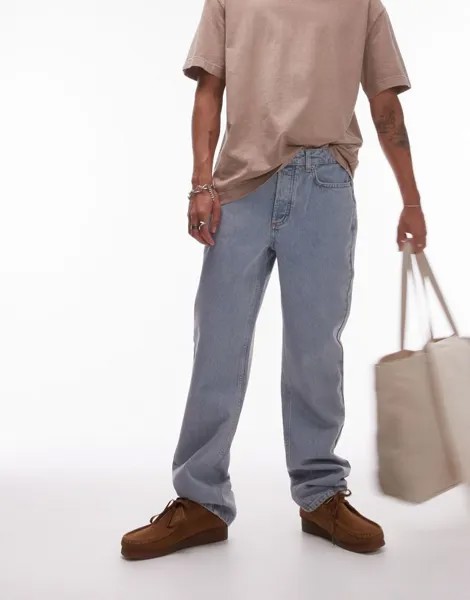 Голубые джинсы прямого кроя Topman
