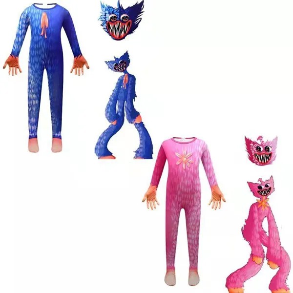Дети Huggy Wuggy Косплей Костюм Боди Комбинезон Маска Перчатки