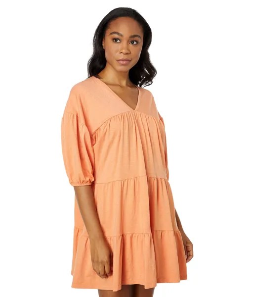 Платье SUNDRY, V-Neck Tiered Knit Dress