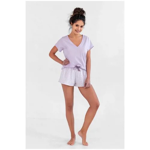 Пижама женская SENSIS Serenity, футболка и шорты, хлопок 100%, сиреневый (Размер: XL)