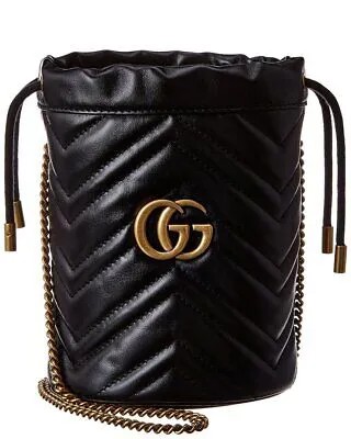 Gucci Gg Marmont Mini Matelasse Кожаная Сумка-мешок Женская Черная
