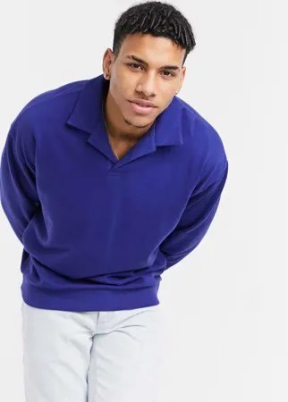 Oversized-свитшот синего цвета с воротником в стиле регби ASOS DESIGN-Голубой